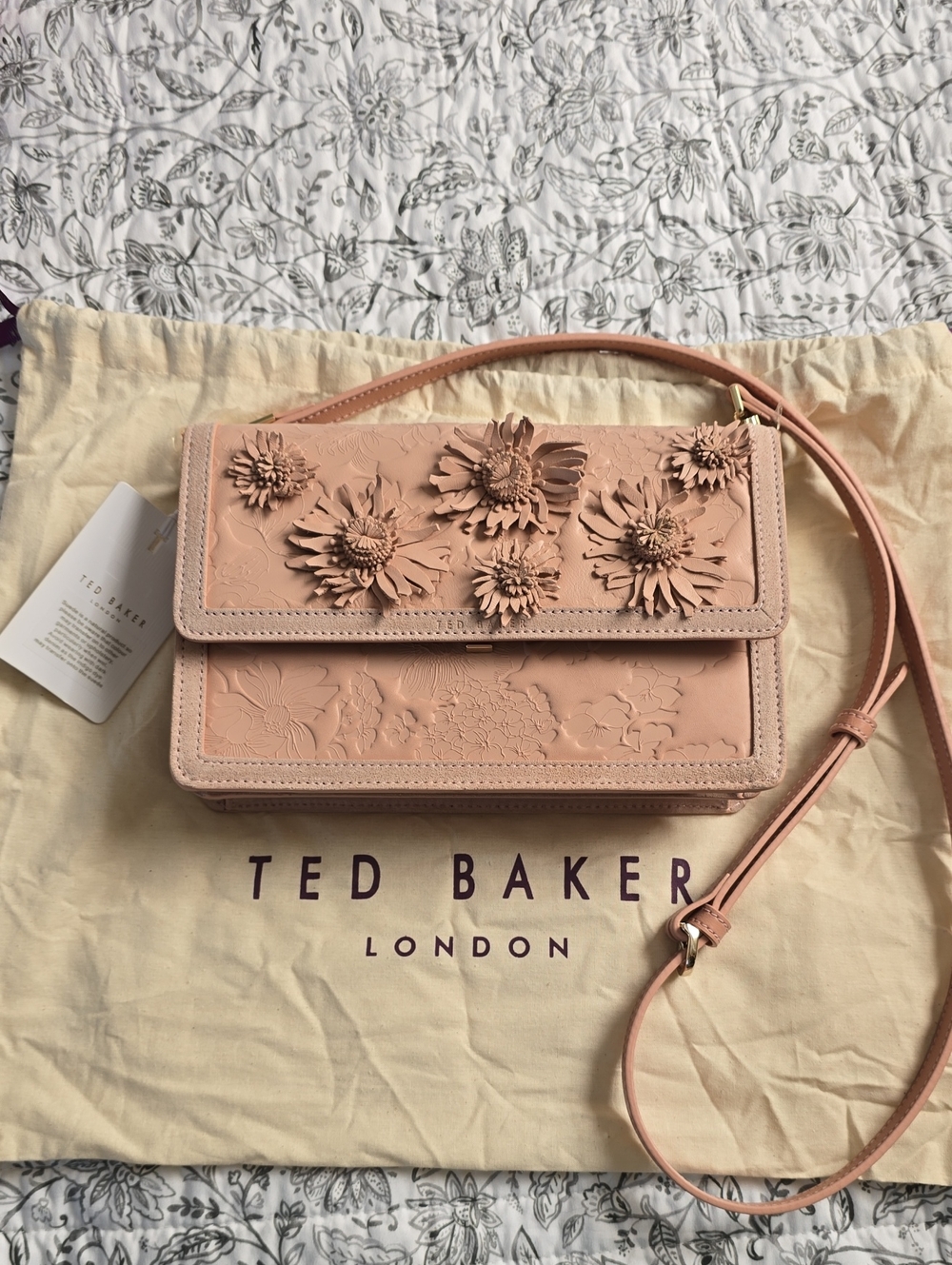 Ted Baker London Blush Pink Floral Appliqué Leather Crossbody